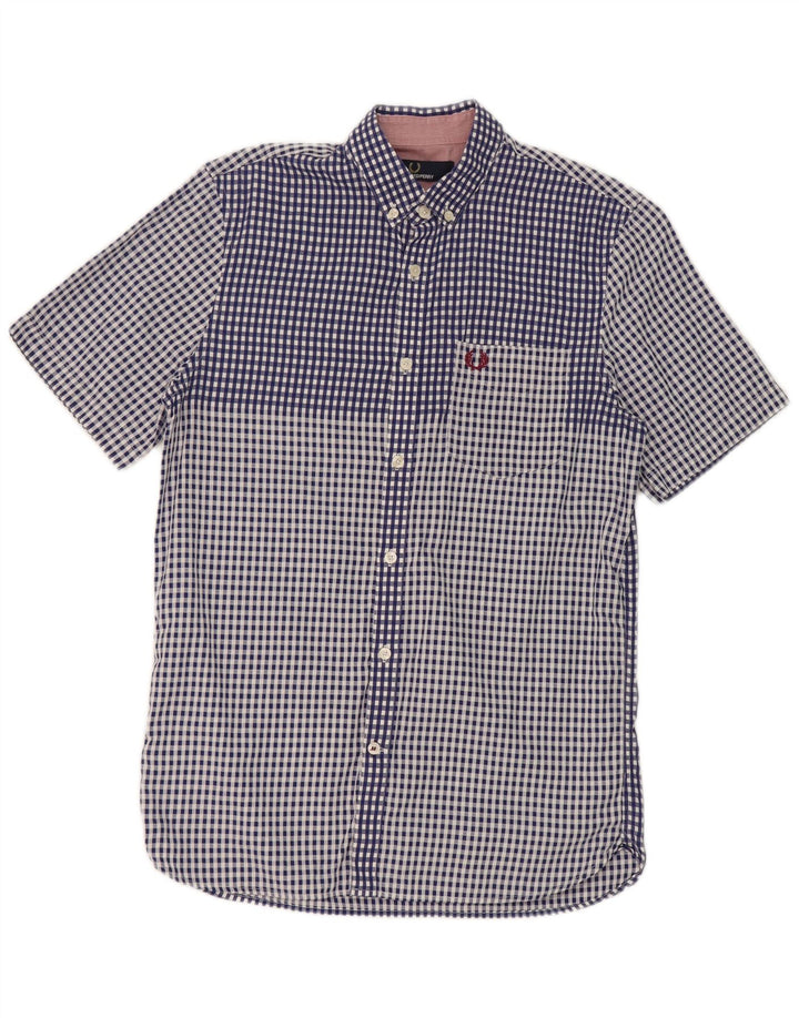 Fred Perry Chemise à manches courtes pour homme en coton à petits carreaux bleus