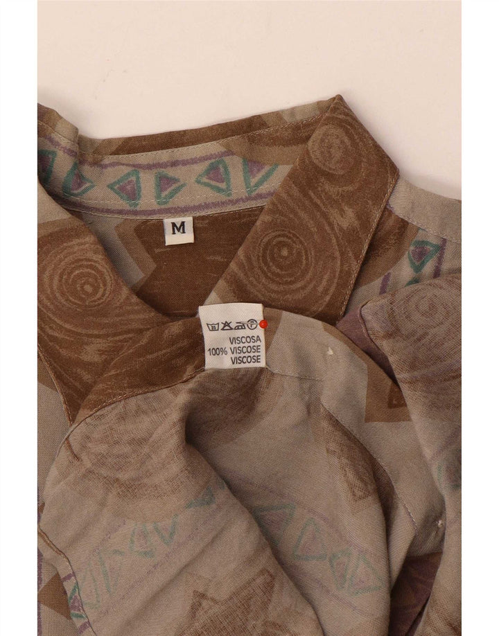 Chemise à motif abstrait vintage pour homme en viscose marron moyen