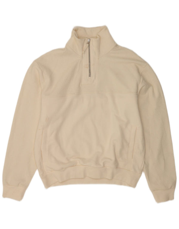 Zara Homme Zip Neck Sweatshirt Jumper Petit Blanc Polyester