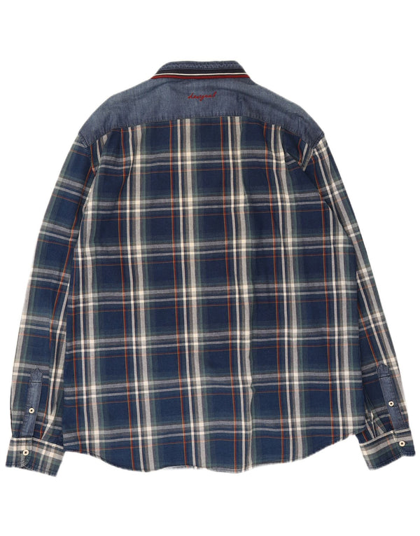 Desigual Chemise Homme 2XL Bleu Marine Carreaux Coton