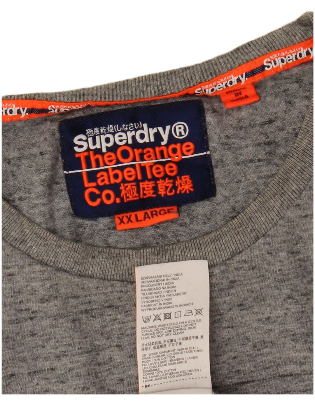 Superdry T-Shirt Graphique Homme Top 2XL Gris Moucheté Coton