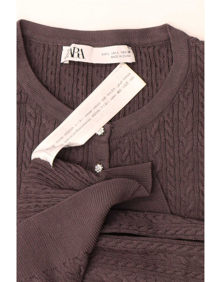 Zara Cardigan Femme Pull UK 16 Large Gris Viscose