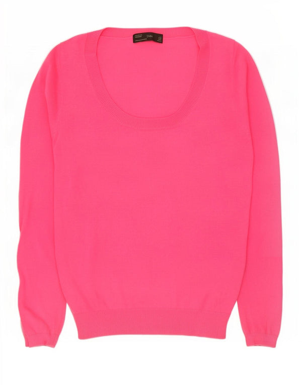Zara Femme Pull Col Bateau UK 14 Grand Coton Rose