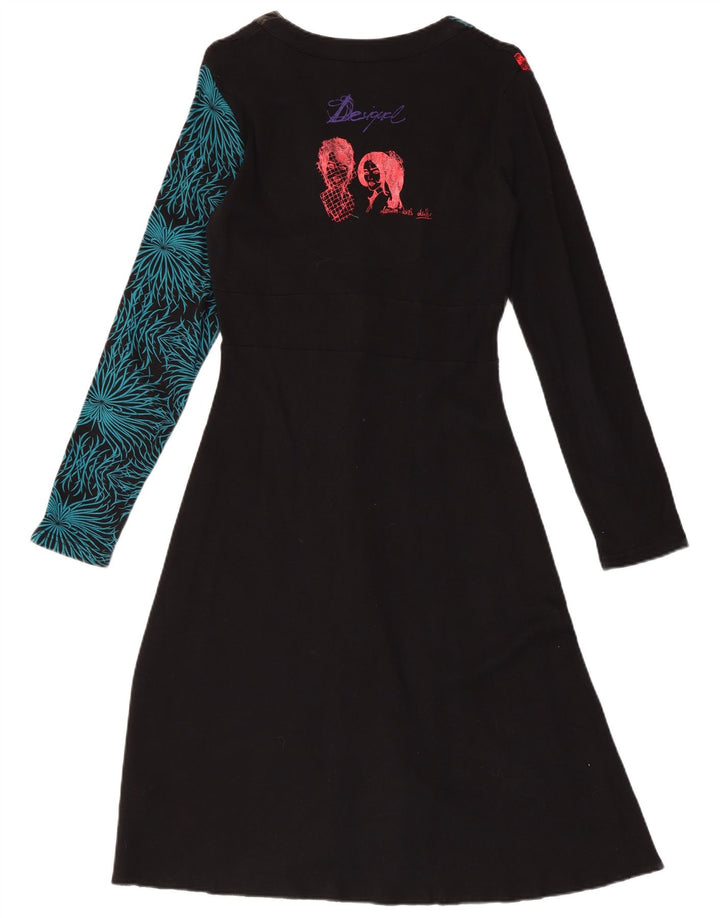 DESIGUAL Robe trapèze graphique à manches longues pour femme UK 18 XL Noir Floral