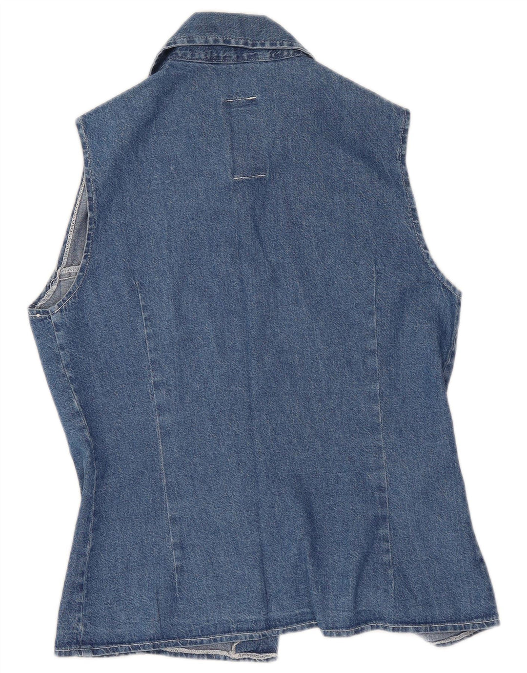 Chemise en denim sans manches femme vintage UK 10 Petit Bleu