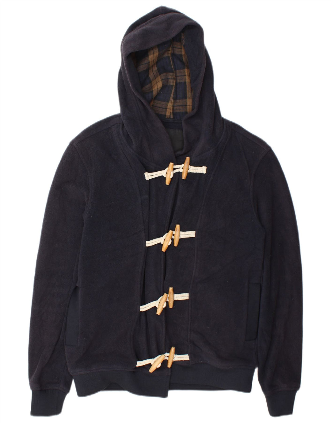 Zara Veste polaire à capuche pour femme UK 14 Bleu marine moyen Polyester