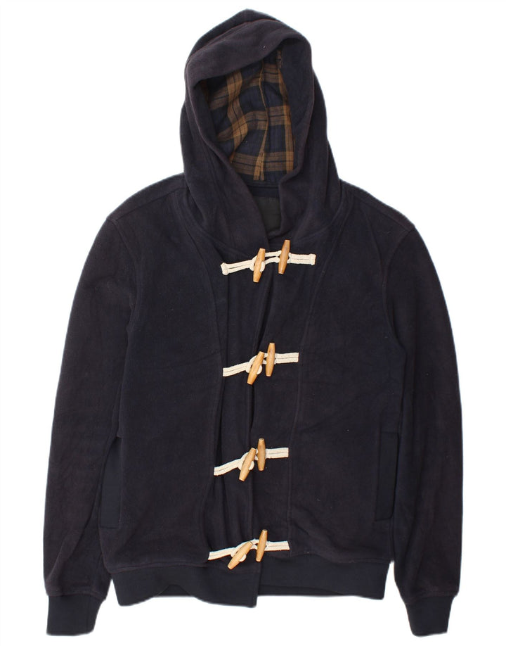 Zara Veste polaire à capuche pour femme UK 14 Bleu marine moyen Polyester