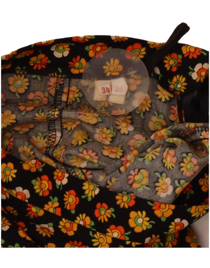 VINTAGE Femme Maxi A-Line Jupe EU 34 2XS W24 Noir Coton Floral