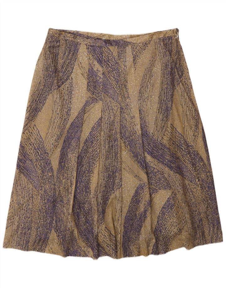 vintage Femmes Motif Abstrait Jupe A-Line W34 Grand Polyester Beige