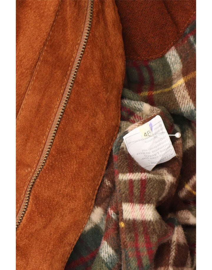 vintage Mens Suede Overcoat IT 48 Cuir Marron Moyen