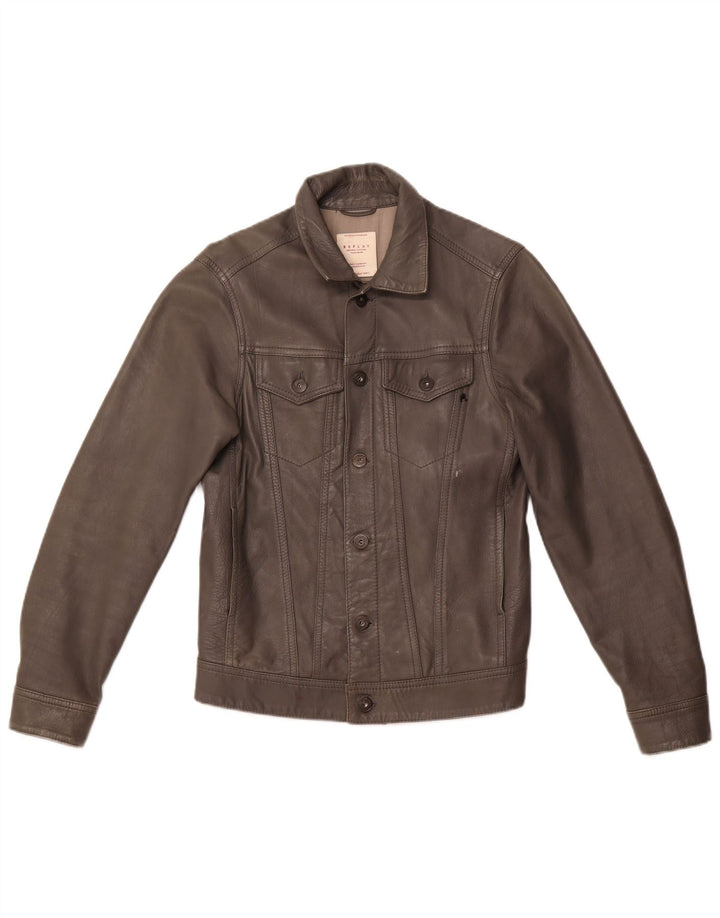 REPLAY Veste en cuir femme UK 10 Petit cuir gris