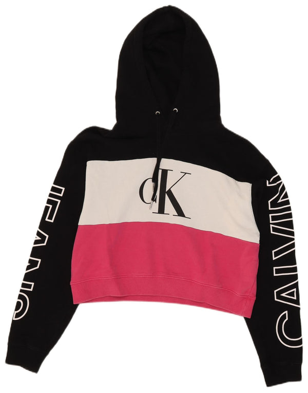 Calvin Klein Jeans Pull à capuche court surdimensionné pour femme UK 10 Petit Noir