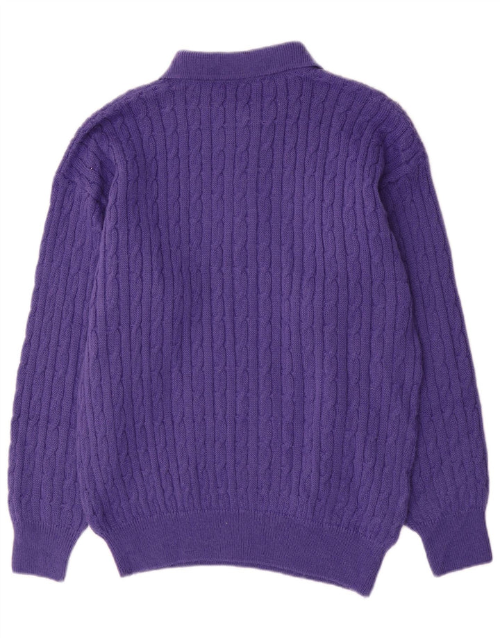 VINTAGE Pull col polo pour homme en laine violet moyen