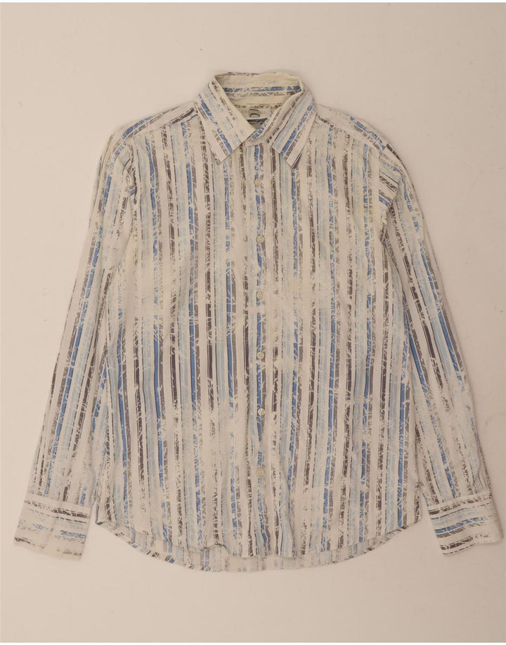 VINTAGE Mens Shirt Medium White Striped Cotton Vintage Vintage and Second-Hand Vintage from Messina Hembry 