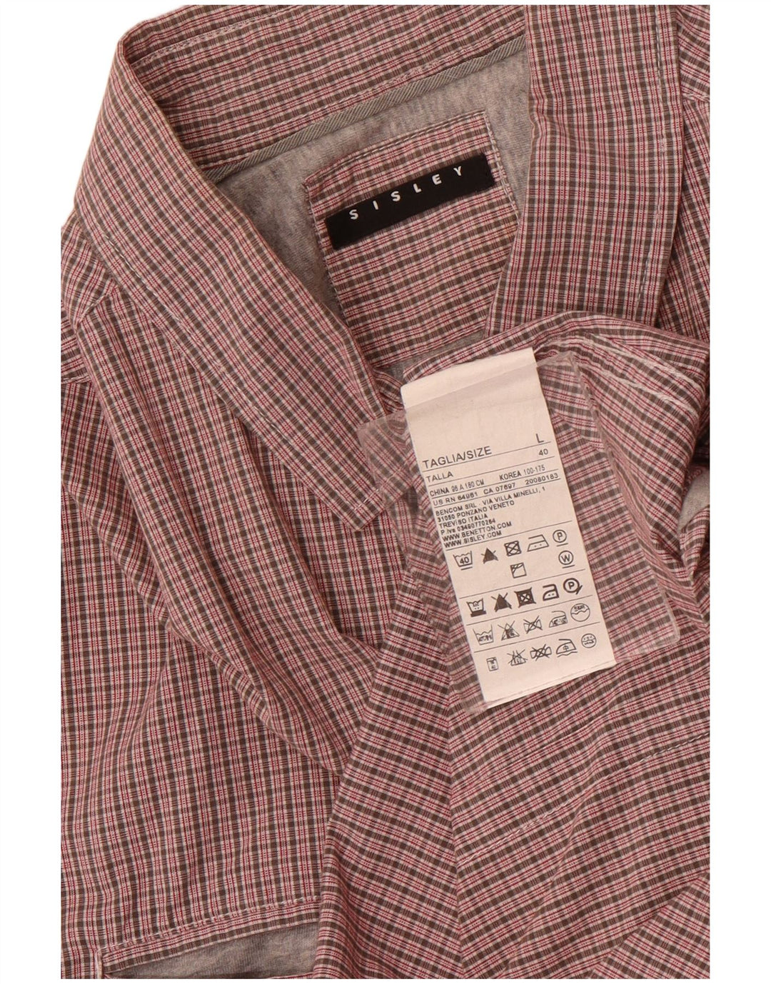 Sisley Chemise à Manches Courtes Grand Carreau Rouge Coton