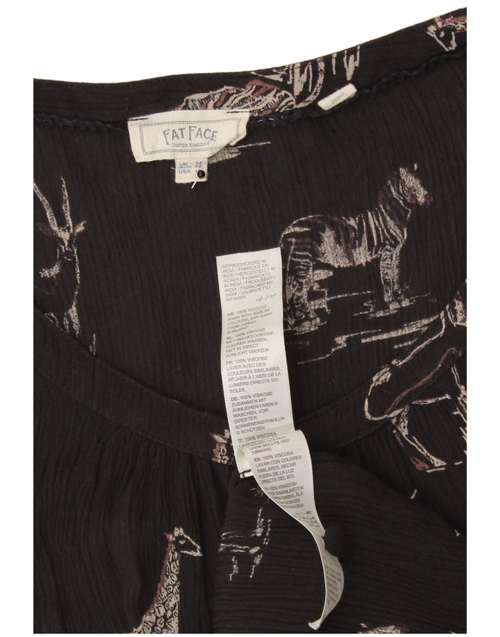 Fat Face Chemisier graphique pour femme UK 14 Large Noir Viscose