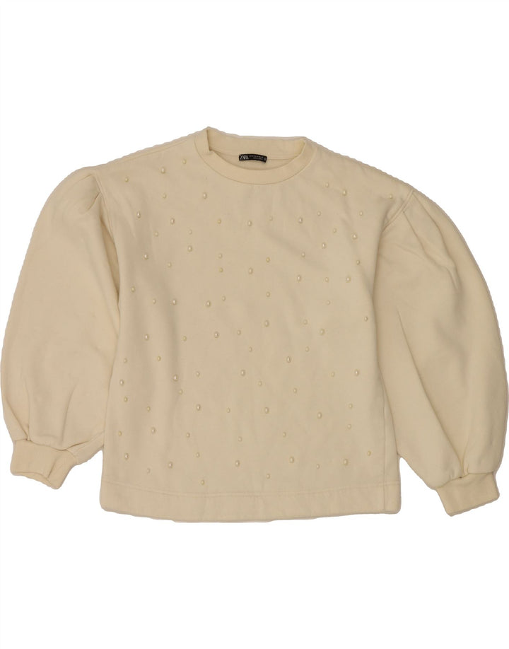 ZARA Womens Sweatshirt Jumper UK 14 Medium Off White Cotton Vintage Zara and Second-Hand Zara from Messina Hembry 