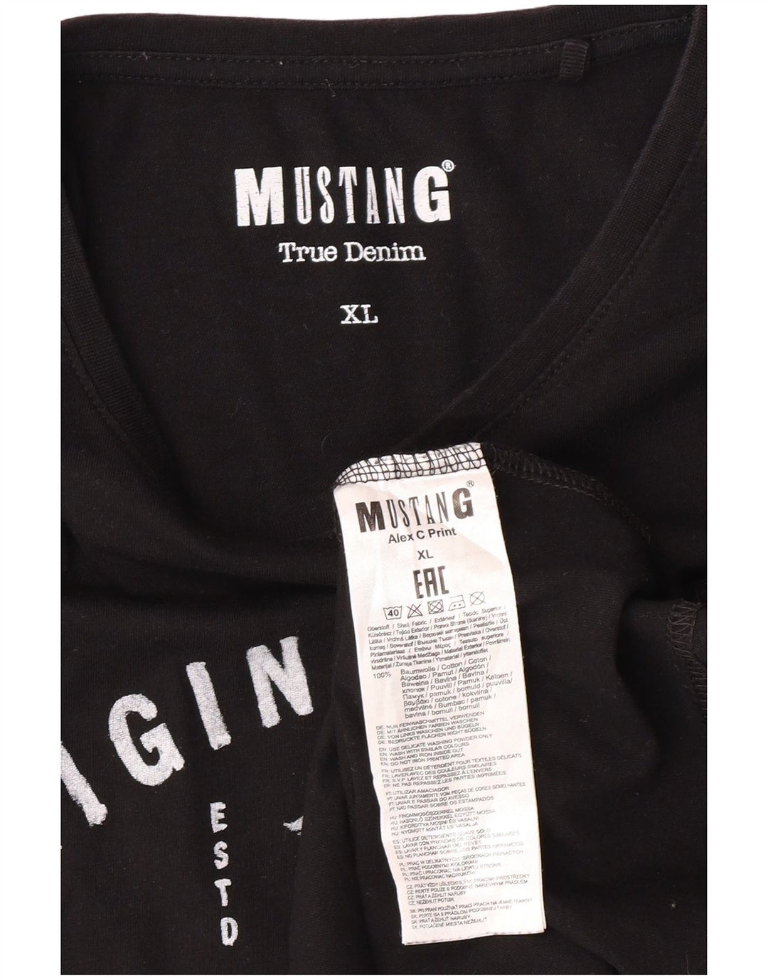 MUSTANG T-Shirt Graphique Homme Top XL Noir Coton