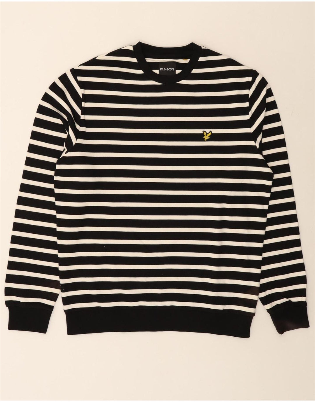 LYLE & SCOTT Pull à col rond pour homme en coton rayé noir