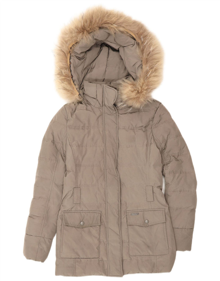 Woolrich Manteau rembourré à capuche pour femme UK 6 XS Gris Polyester Hiver
