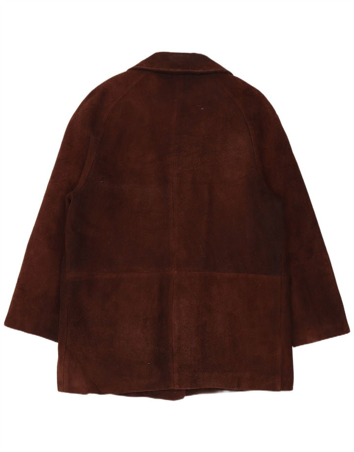 vintage Femmes Surdimensionné Suède Pardessus EU 44 XL Marron