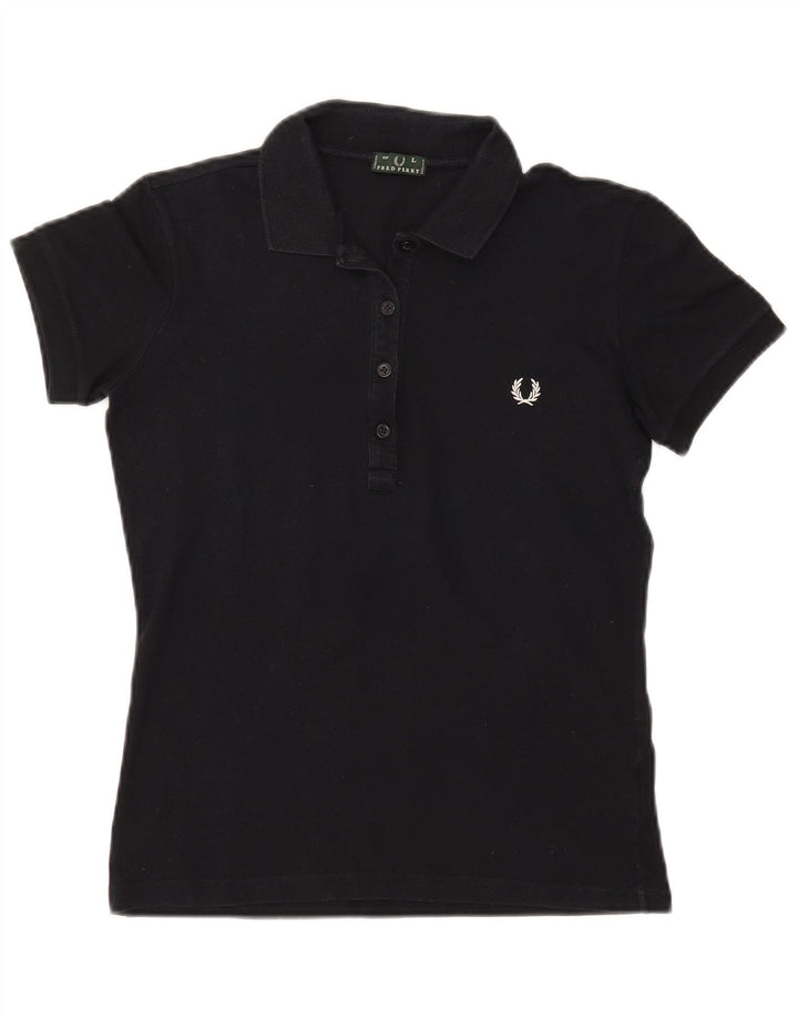 FRED PERRY Polo Femme UK 16 Large Noir Coton