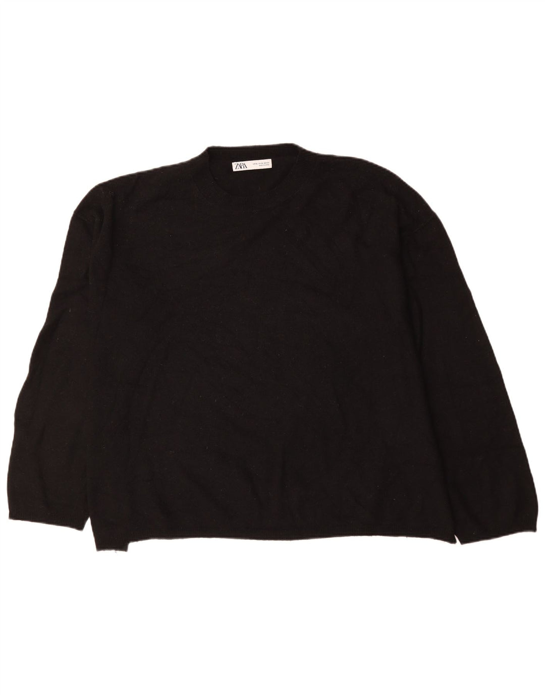 ZARA Pull surdimensionné à col rond pour femme UK 18 XL Laine noire