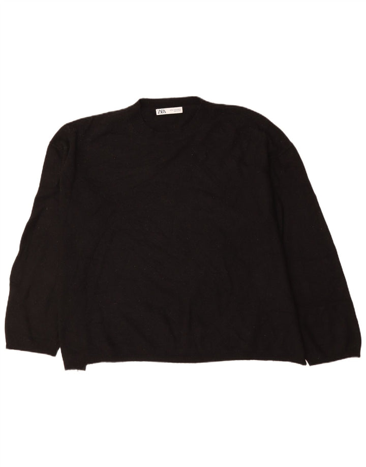 ZARA Pull surdimensionné à col rond pour femme UK 18 XL Laine noire