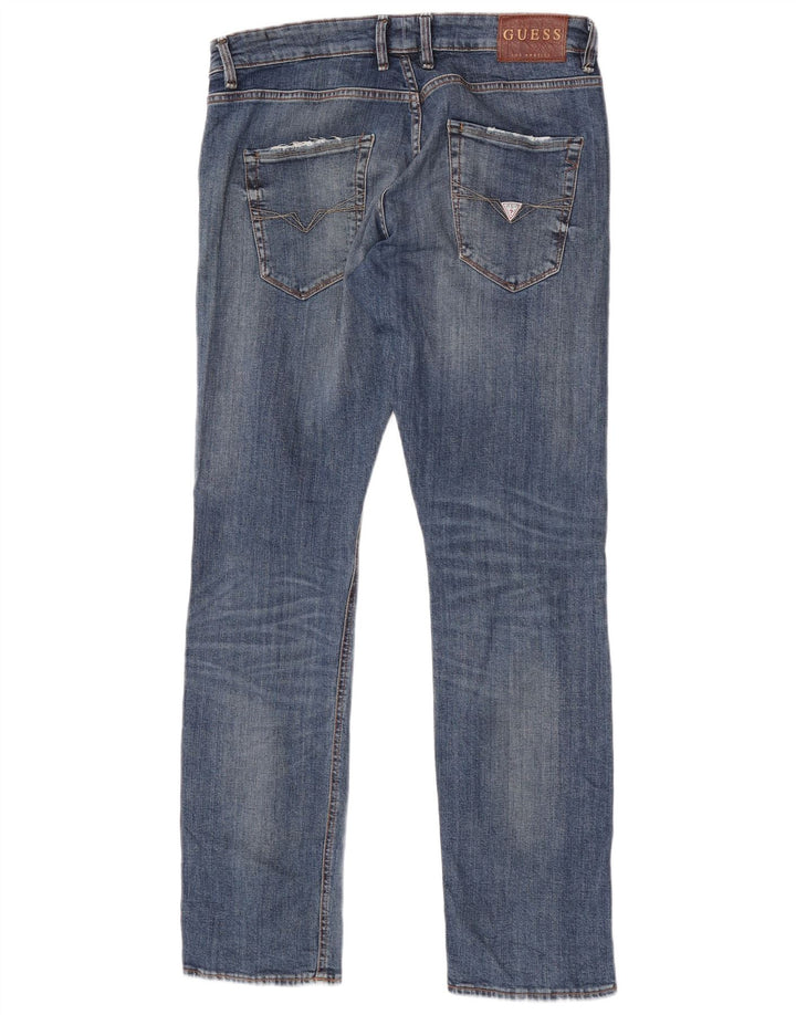 Guess Jean slim droit vieilli pour homme W30 L33 bleu polyester