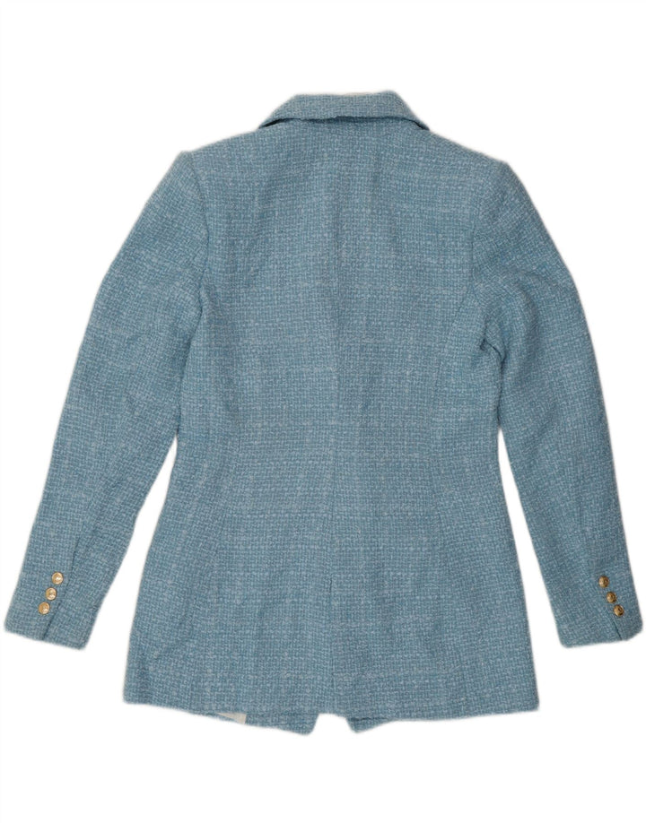 Zara Veste blazer à double boutonnage pour femme UK 14 Bleu moyen à carreaux en polyester