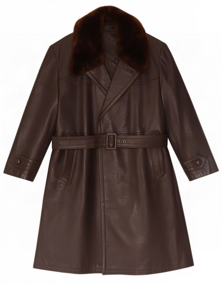 manteau en cuir femme vintage UK 16 Grand Marron