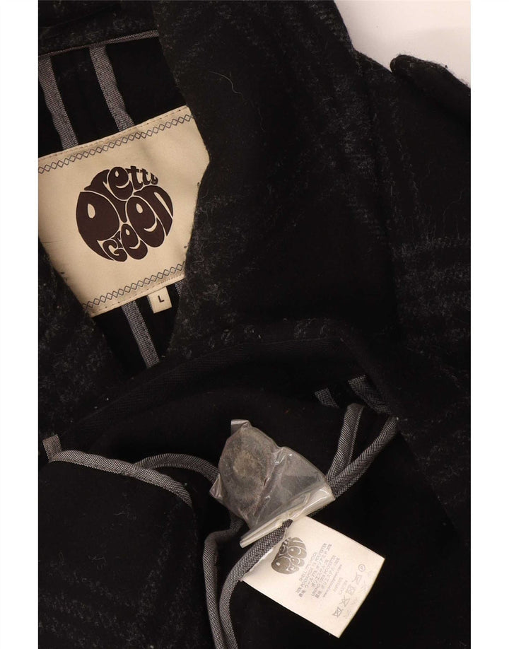 Pretty Green Caban Homme UK 40 Grande Laine à Carreaux Noir