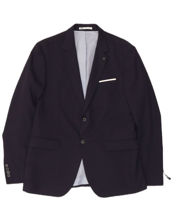 Zara Veste Blazer 2 Boutons Homme EU 52 Large Bleu Marine Viscose