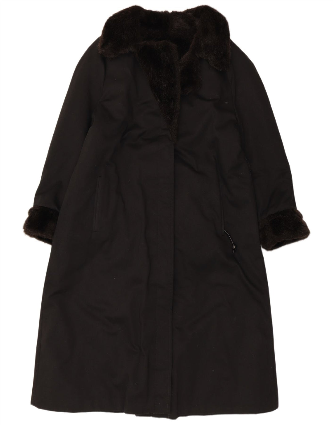 VINTAGE Femmes Fausse Fourrure Pardessus UK 12 Moyen Noir Acrylique