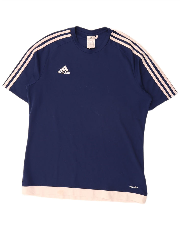 Adidas Hommes Climalite T-Shirt Haut Large Bleu Marine Colorblock Polyester