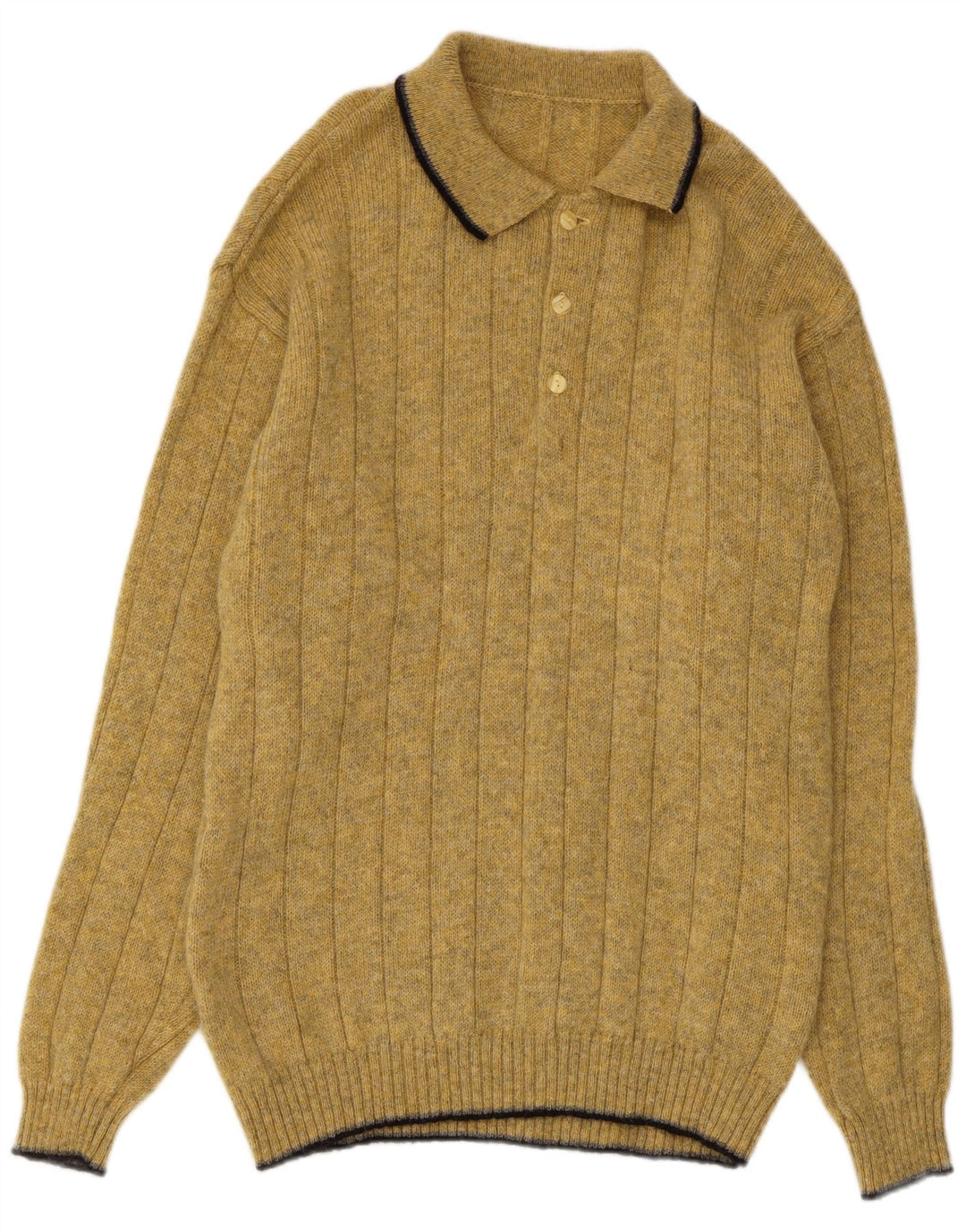 vintage Mens Polo Neck Jumper Pull Moyen Jaune Laine