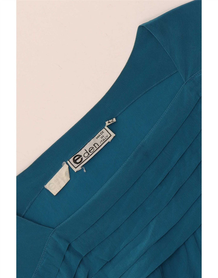 vintage Femme Manches Longues Blouse Top IT 42 Soie Bleu Moyen