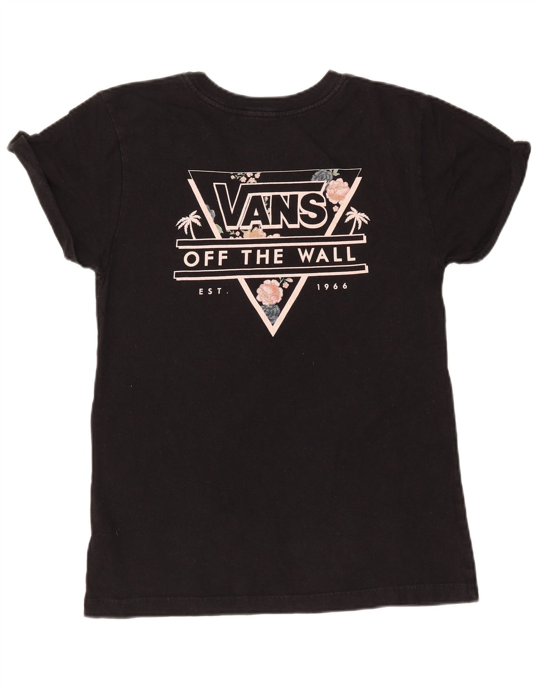 VANS T-shirt graphique pour femme UK 12 en coton floral noir moyen