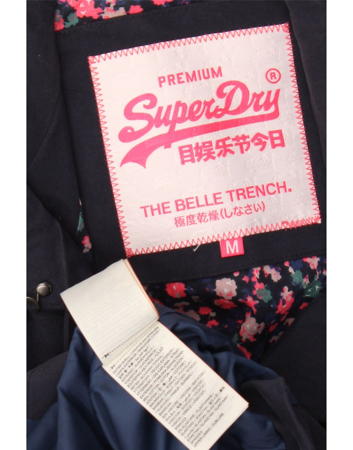 Superdry Trench Coat Femme UK 14 Coton Bleu Marine Moyen