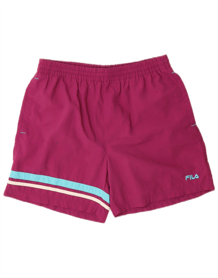 FILA Short de Sport Homme Violet Moyen Rayé Polyamide