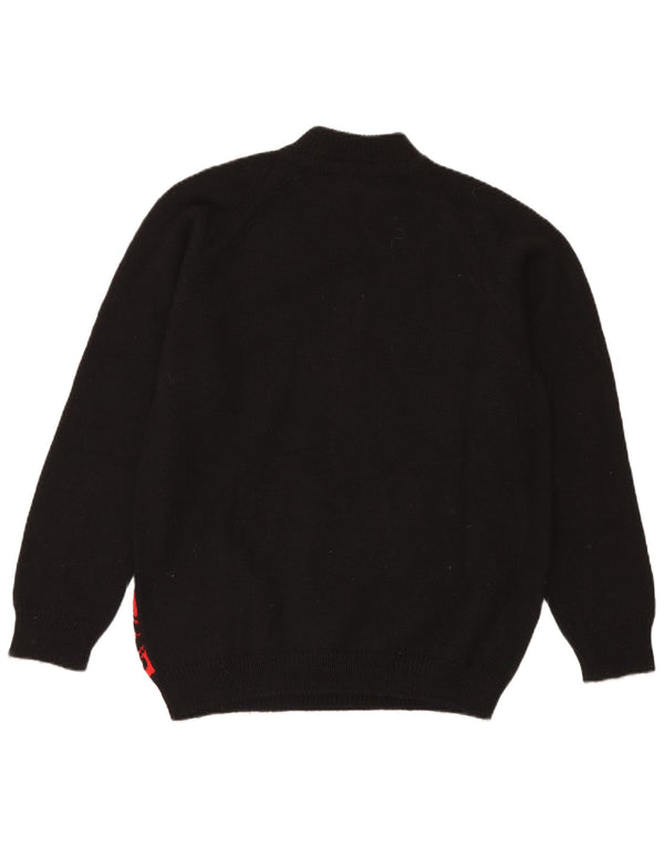 vintage Mens Zip Neck Jumper Pull Moyen Noir Fair Isle