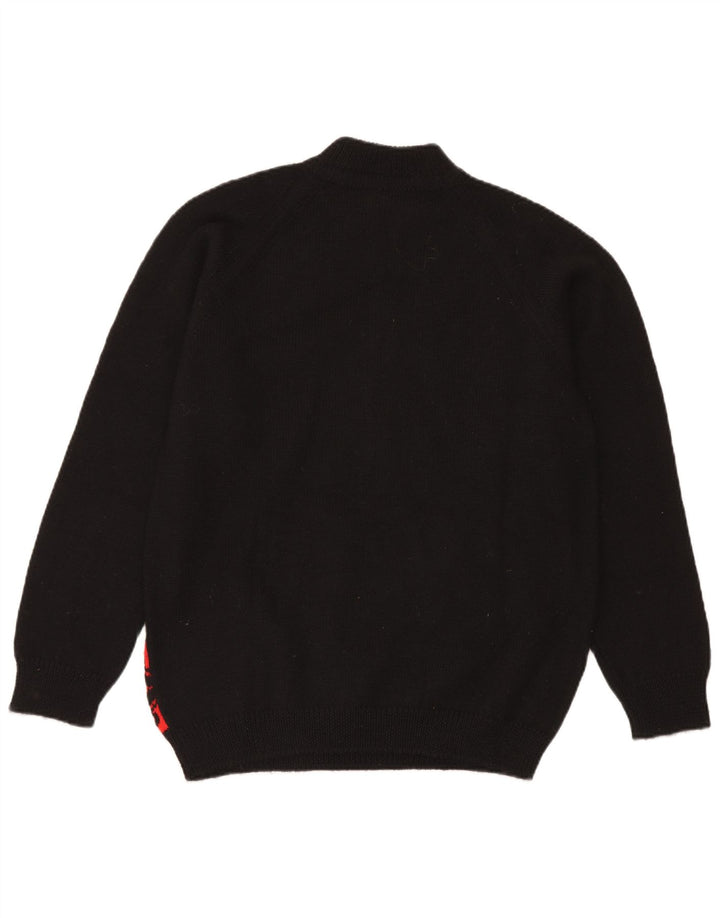 vintage Mens Zip Neck Jumper Pull Moyen Noir Fair Isle