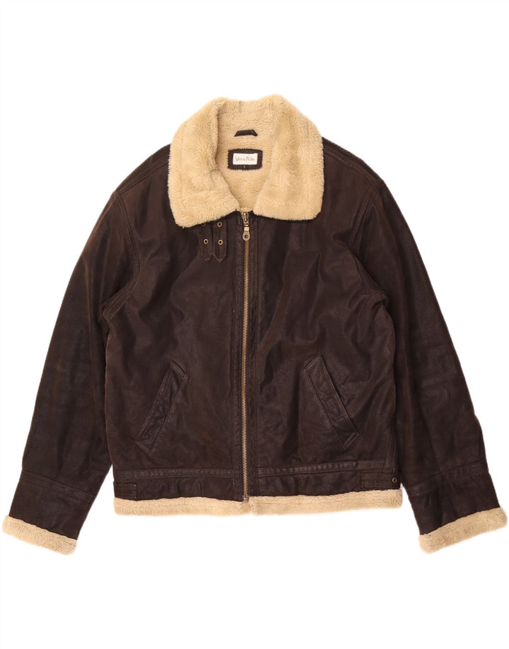 Veste Shearling Homme Vintage UK 40 Grand Cuir Marron