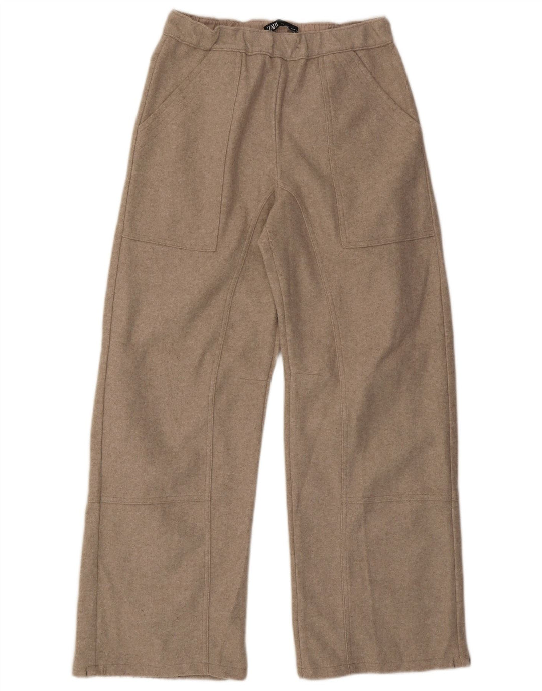 Zara Pantalon décontracté à jambe large pour femme Petit W26 L29 Beige Polyester