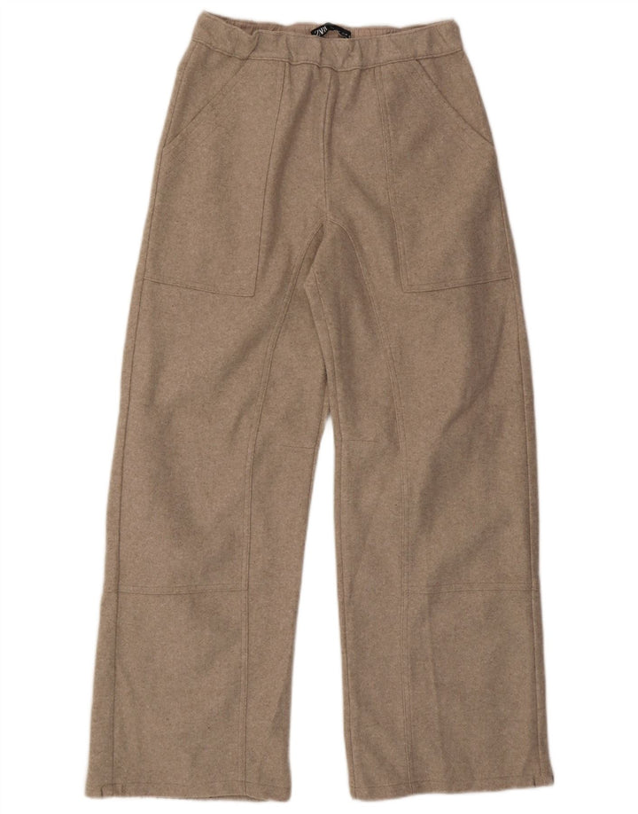 Zara Pantalon décontracté à jambe large pour femme Petit W26 L29 Beige Polyester