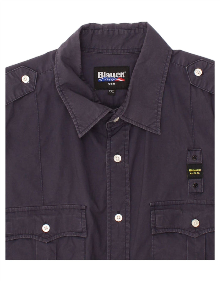 BLAUER Chemise à Manches Courtes Homme 2XL Bleu Marine Coton