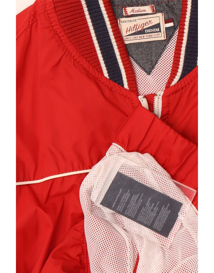 Tommy Hilfiger Veste Bomber Homme UK 38 Nylon Rayé Rouge Moyen