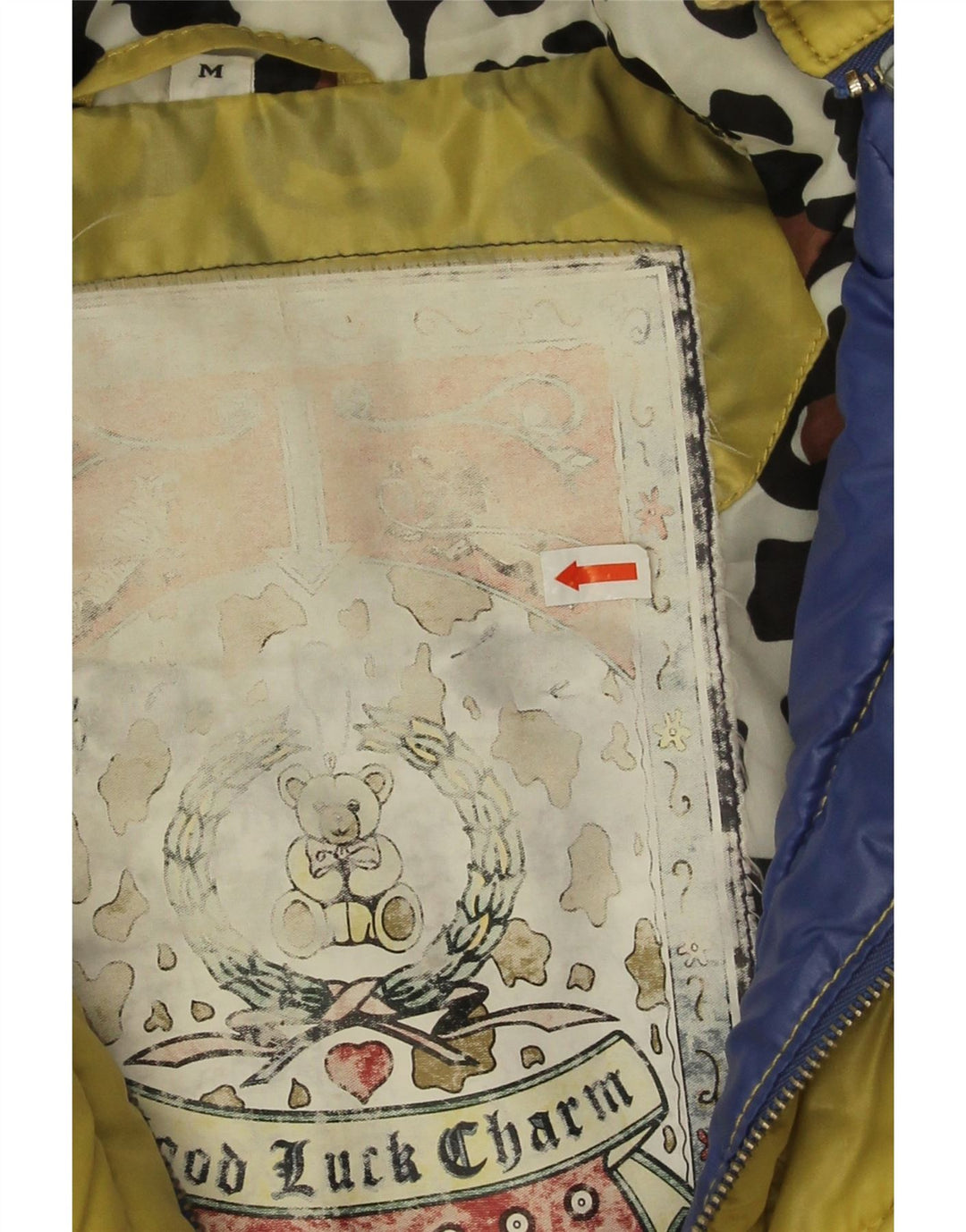 veste matelassée graphique surdimensionnée femme vintage UK 14 Jaune moyen