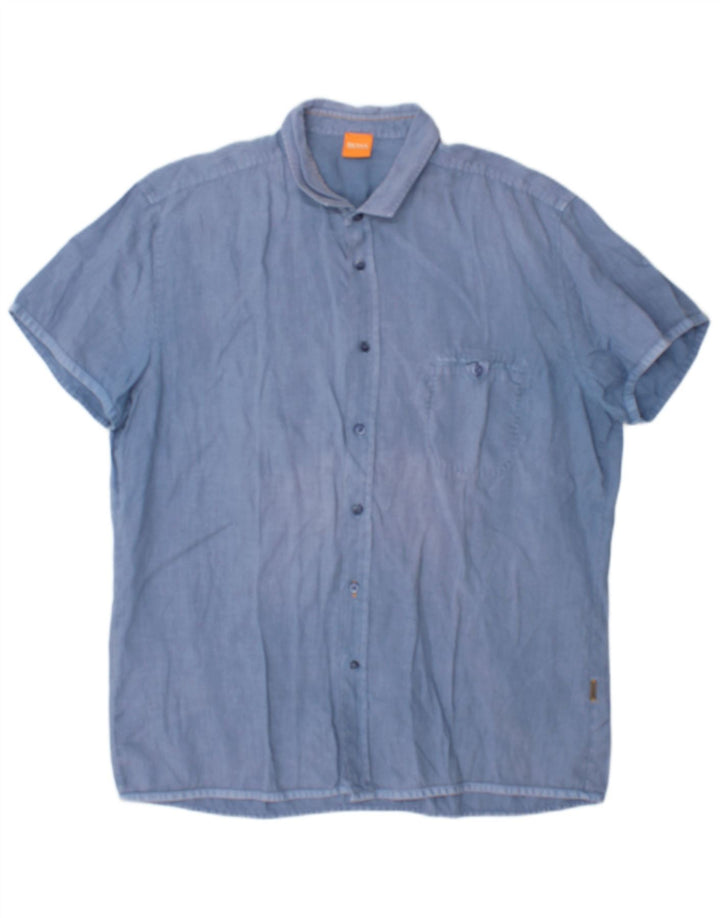 Hugo Boss Chemise à manches courtes pour hommes XL Bleu Coton