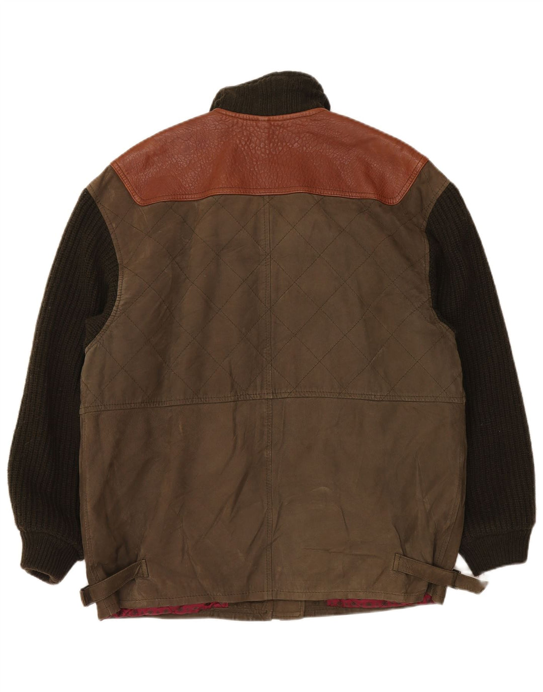 veste en cuir tricoté vintage pour hommes UK 42 XL Kaki Colourblock Classic